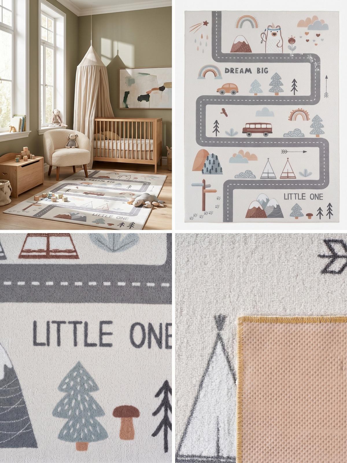 SPIELTEPPICH Waschbar TINO in Creme, mit Straßenkarten-Motiv, 80 x 150 cm - Beige, Textil (150/80cm) - KADIMA DESIGN