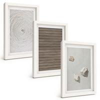BILDER SET 3er Set - 20x30 cm Weißer Rahmen - Natürliche Texturen Holz Stein - Weiß, Kunststoff (20/30cm) - TULUP