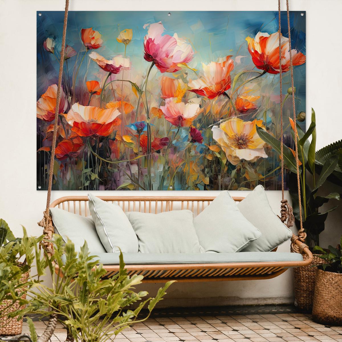 GARTENPOSTER Blumen - Aquarell - Kunst - Botanisch - Natur Poster für draußen 180x120 cm - Orange, Kunststoff (180/120/0.2cm) - OnlyWow