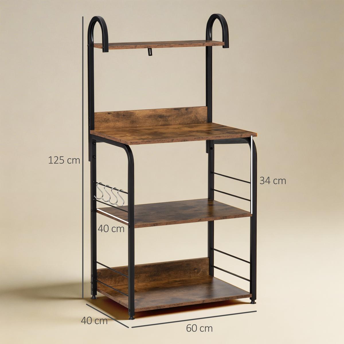 KÜCHENREGAL Holzwerkstoff Stahl Rustikal Braun - Braun, Holzwerkstoff (40/125/60cm) - HOMCOM