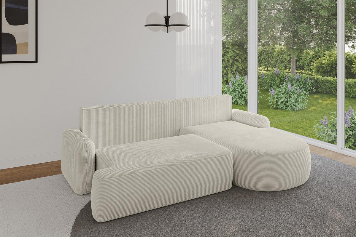 ECKSOFA mit Schlaffunktion und Bettkasten LIRA-L - 264x172x89 Hellgrau - Creme, Holzwerkstoff/Textil (172/264cm) - ALTDECOR