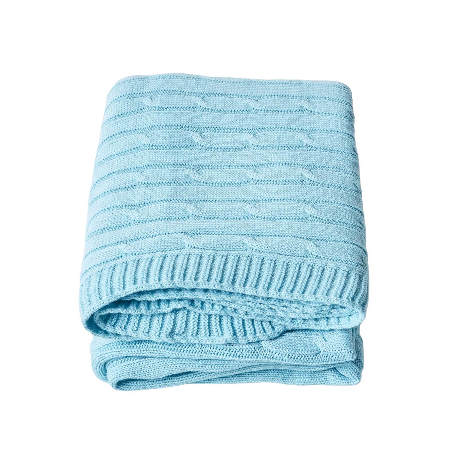 STRICKDECKE 150/200 cm, Baumwolle mit Zopfmuster - Hellblau, Textil (150/200cm) - Homescapes
