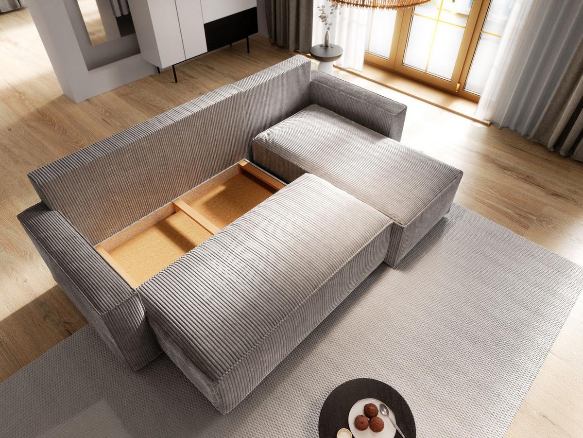 ECKSOFA POTARO Beige Kordstoff mit Schlaffunktion - Beige/Grau, Holz/Kunststoff (232/140cm) - MASSENO
