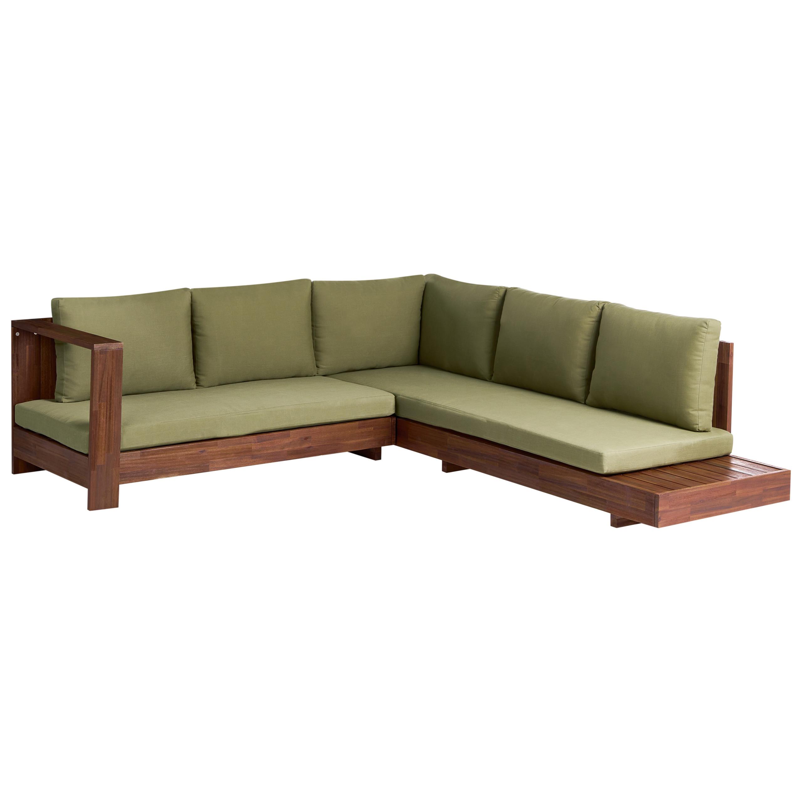 GARTENECKSOFA 5-Sitzer zertifiziertes Akazienholz rechtsseitig Grün Marettimo - Braun/Grün, Holz (225/64/212cm) - Beliani