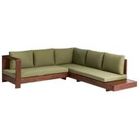GARTENECKSOFA 5-Sitzer zertifiziertes Akazienholz rechtsseitig Grün Marettimo - Braun/Grün, Holz (225/64/212cm) - Beliani