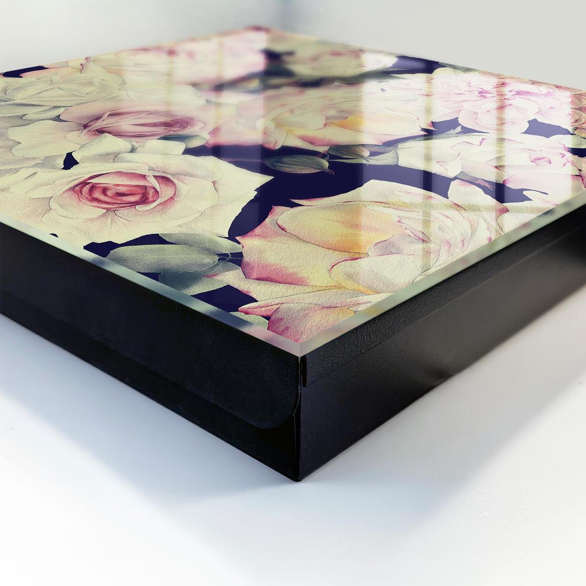 SCHLÜSSELBOX Schwarz 30x30 cm- Türöffnung nach rechts - Florale Eleganz - Pink, Metall (30/30/5cm) - TULUP