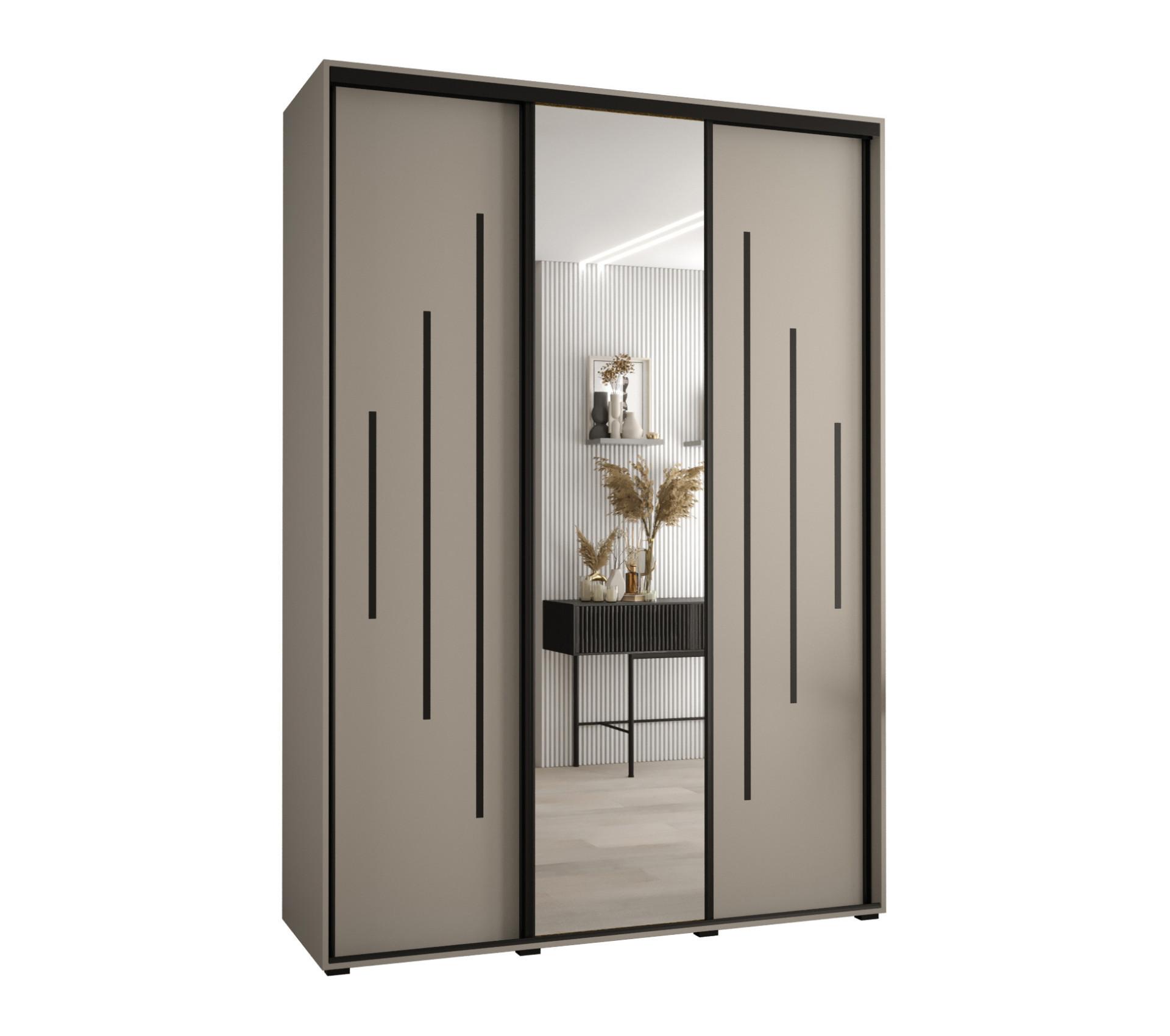 SCHWEBETÜRENSCHRANK 235,2/170/45 3-türig - Kaschmir/Schwarz, Holz/Metall (170/235.2/45cm) - MÖBEL KRYSPOL