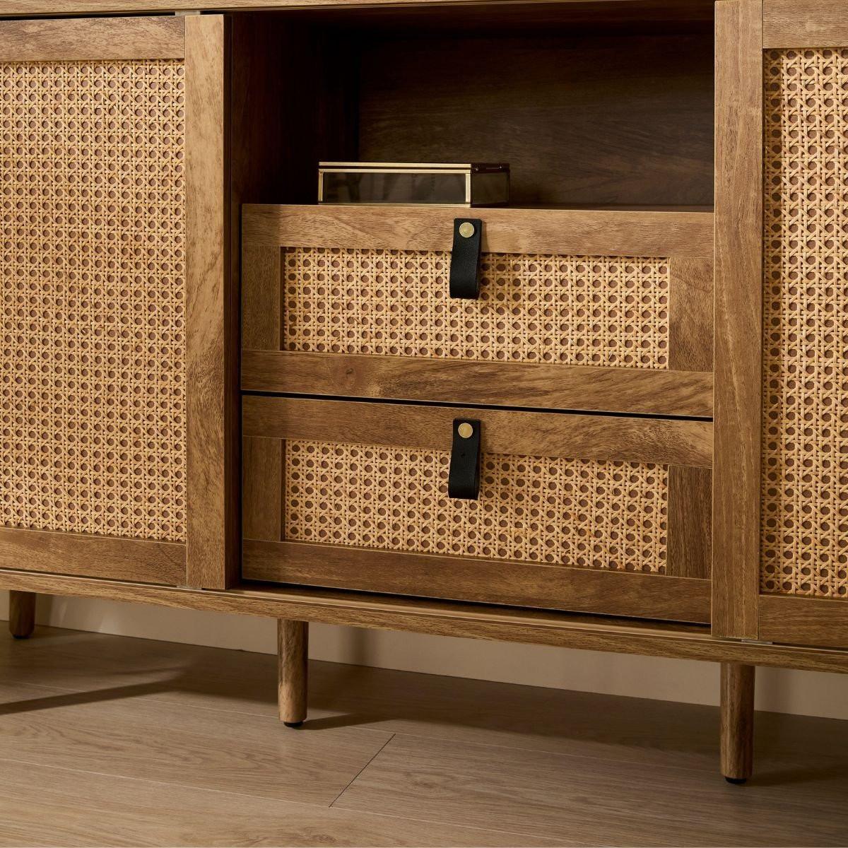 SIDEBOARD mit 2 Türen und 2 Schubladen mit Rattanfronten 39/140/80 cm - Apfelbaumfarben, Holzwerkstoff (39/80/140cm) - Calicosy