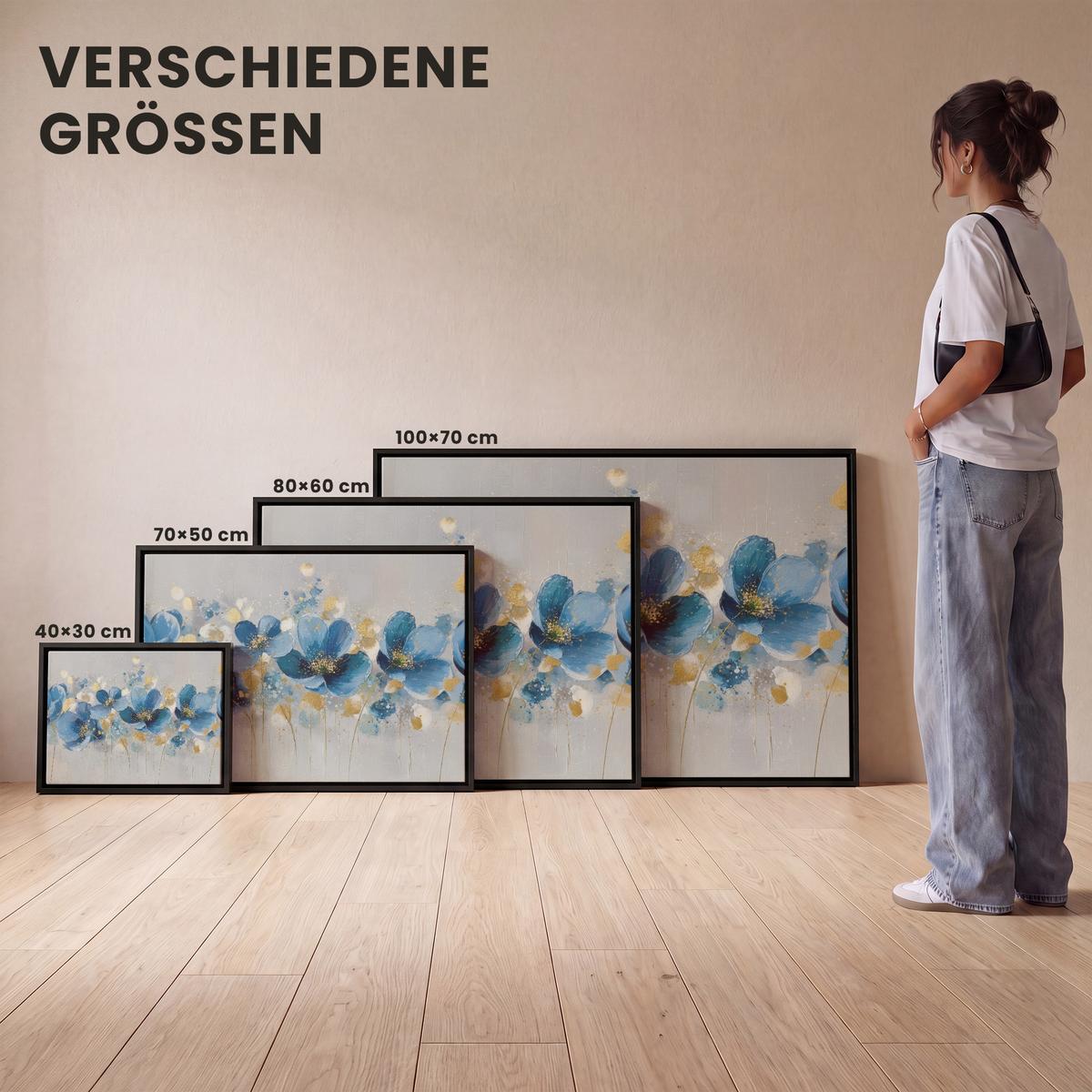 LEINWAND Bilder mit Rahmen - Blumen - Blau - Abstrakt - 40x30 - Hellgrau, Textil (40/30cm) - MuchoWow