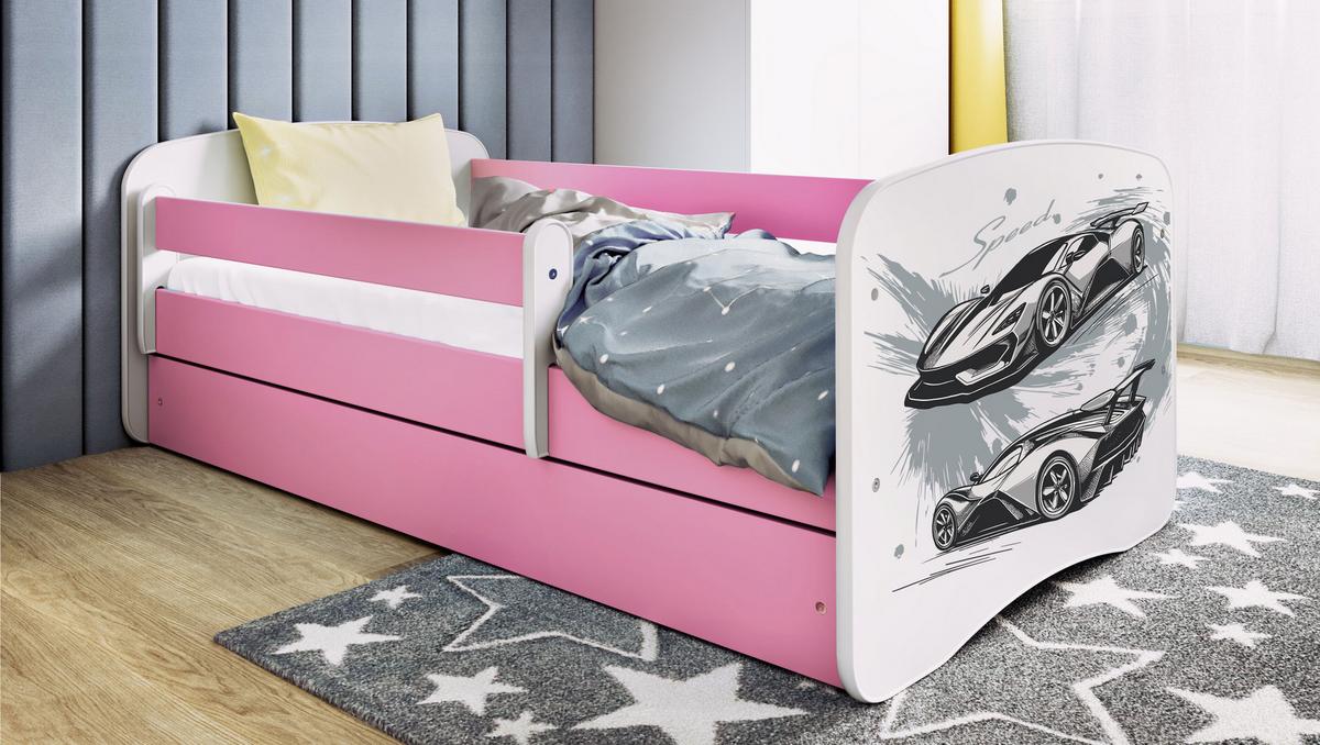 KINDERBETT Sportwagen mit Schublade 140/70 80/61/144 - Rosa, Holzwerkstoff (70/140cm) - RAUMHIRSCH FURNITURE