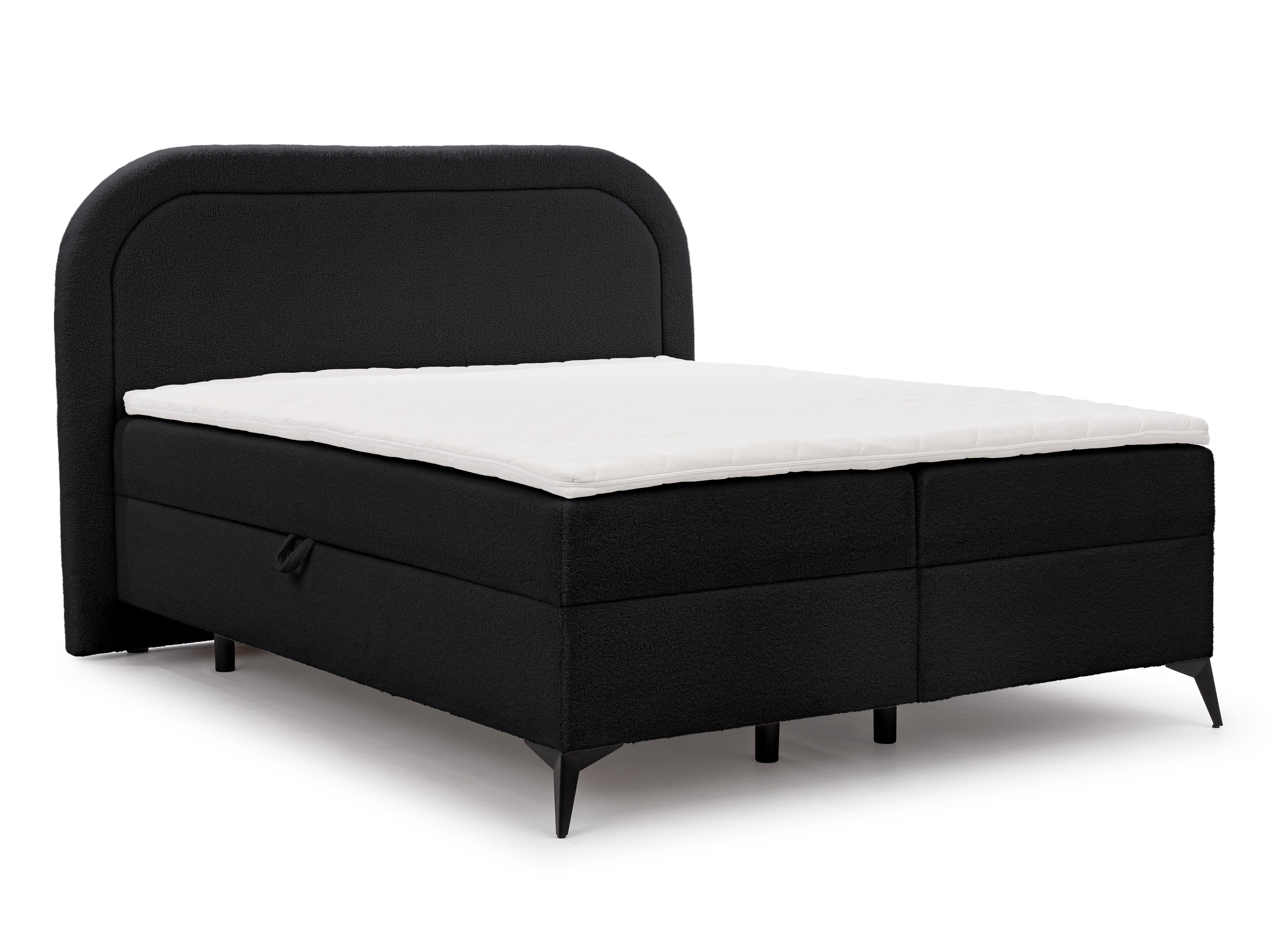 BOXBETT Sonna 200/200 cm Schwarz Bouclé-Stoff mit abgerundetem Kopfteil und mit schwarzen Metallfüßen - Schwarz, Holz/Textil (200/200cm) - S-Style Möbel