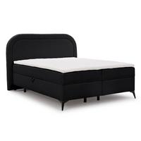 BOXBETT Sonna 200/200 cm Schwarz Bouclé-Stoff mit abgerundetem Kopfteil und mit schwarzen Metallfüßen - Schwarz, Holz/Textil (200/200cm) - S-Style Möbel