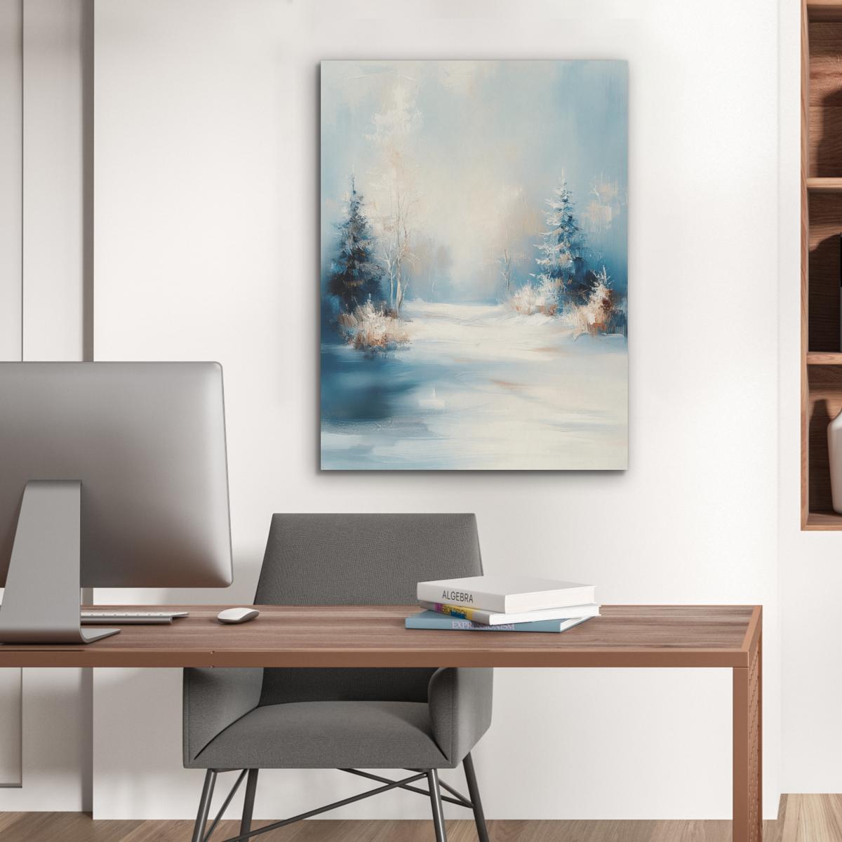 AKUSTIKBILD Wald - Winter - Natur - Abstrakt - Schnee Wandbilder 60x80 cm - Weiß, Kunststoff (60/80/0.9cm) - MuchoWow
