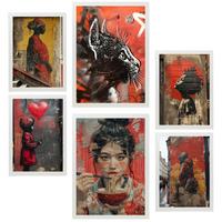 POSTER Set Mit 6 Straßenkunst Roter Schwarzer & Gelber Graffiti Banksy A3 & A4 Weißer Rahmen - Weiß, Papier (29/3cm) - Nacnic