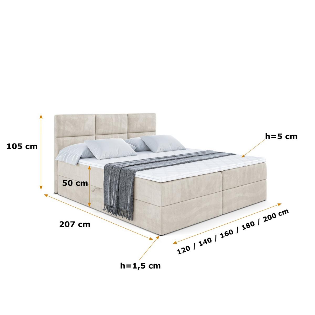 BOXBETT mit Matratze H4 und Lattenrost - OHIO - 140x200 cm - H4 - Ecru - Ecru, Holzwerkstoff (140/200cm) - ALTDECOR