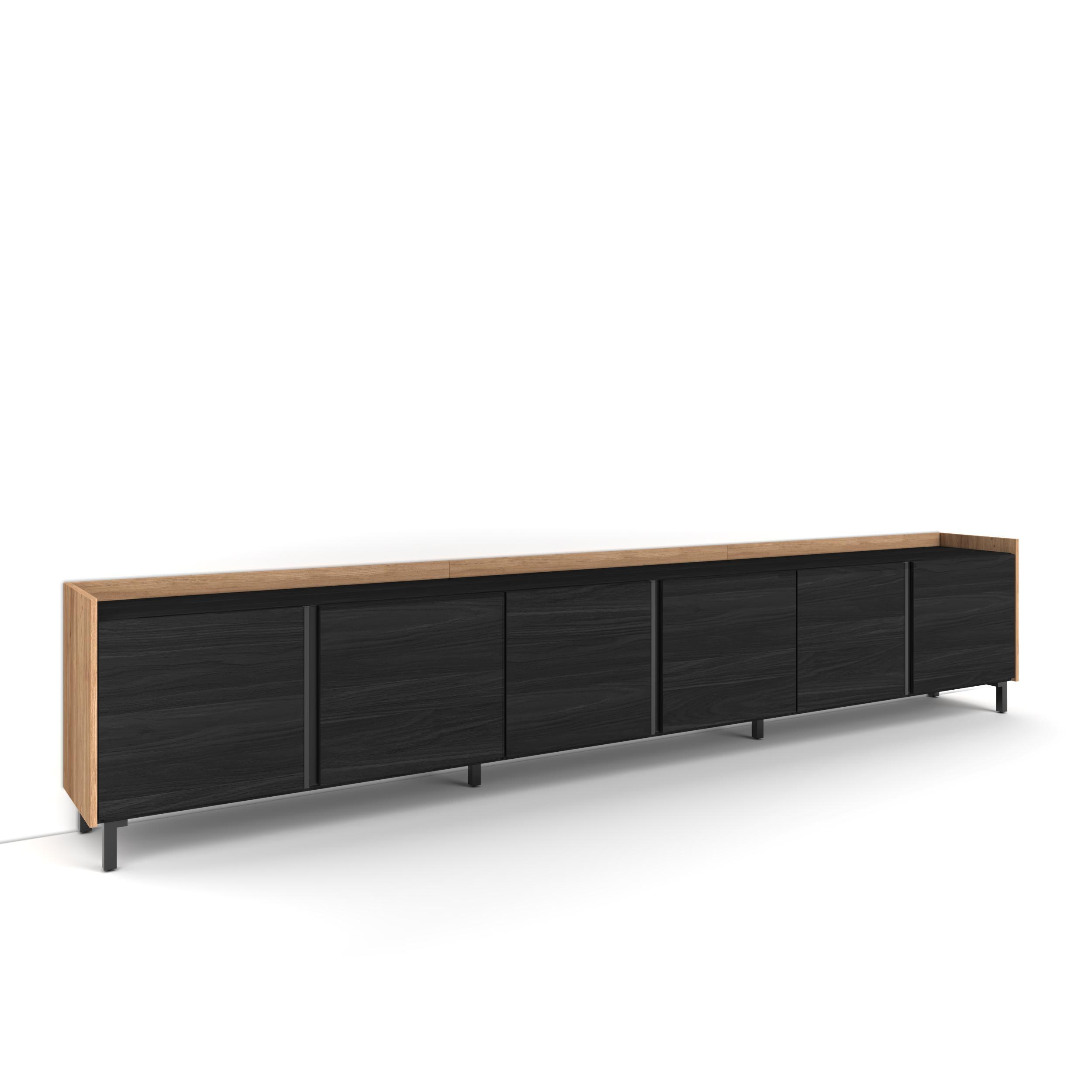LOWBOARD, Schwarz und Eiche, 309/35/61cm, mit Beinen - Schwarz, Holzwerkstoff (309/61/35cm) - Skraut Home