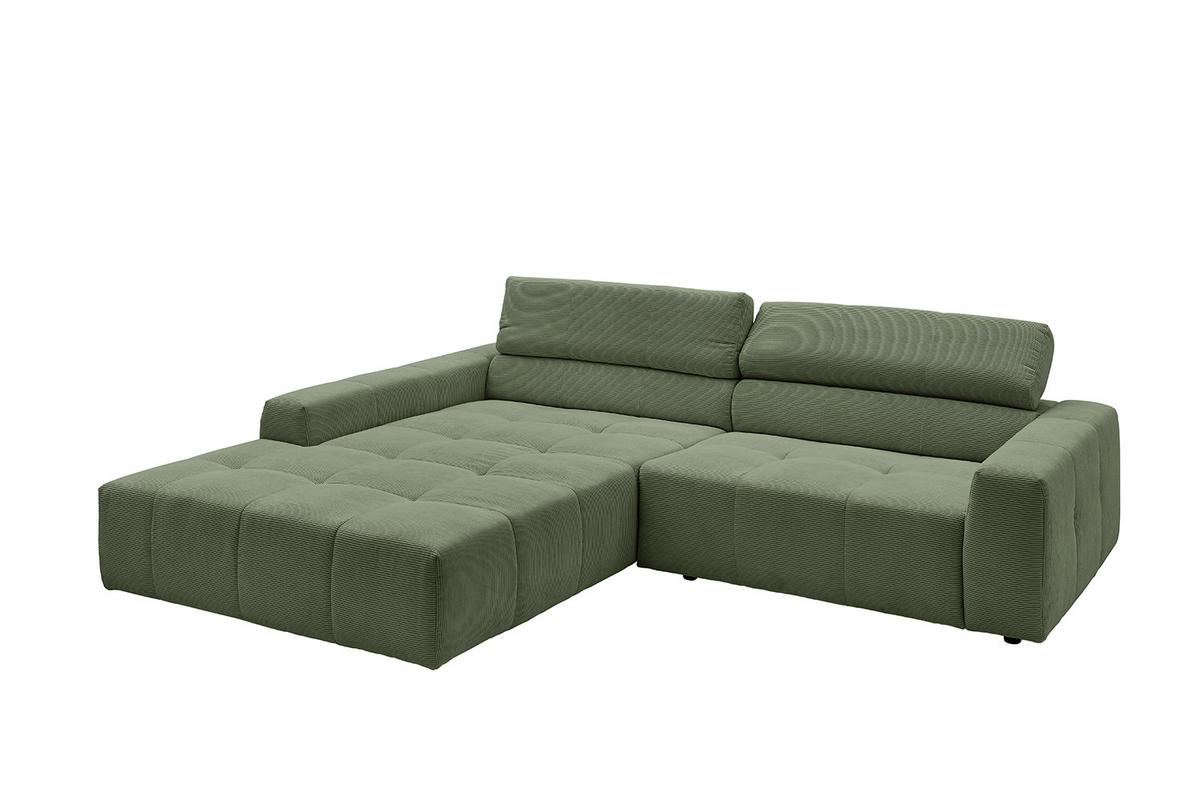 ECKSOFA RENO Grün Cord - Schwarz/Olivgrün, Kunststoff/Textil (258/217cm) - KAWOLA