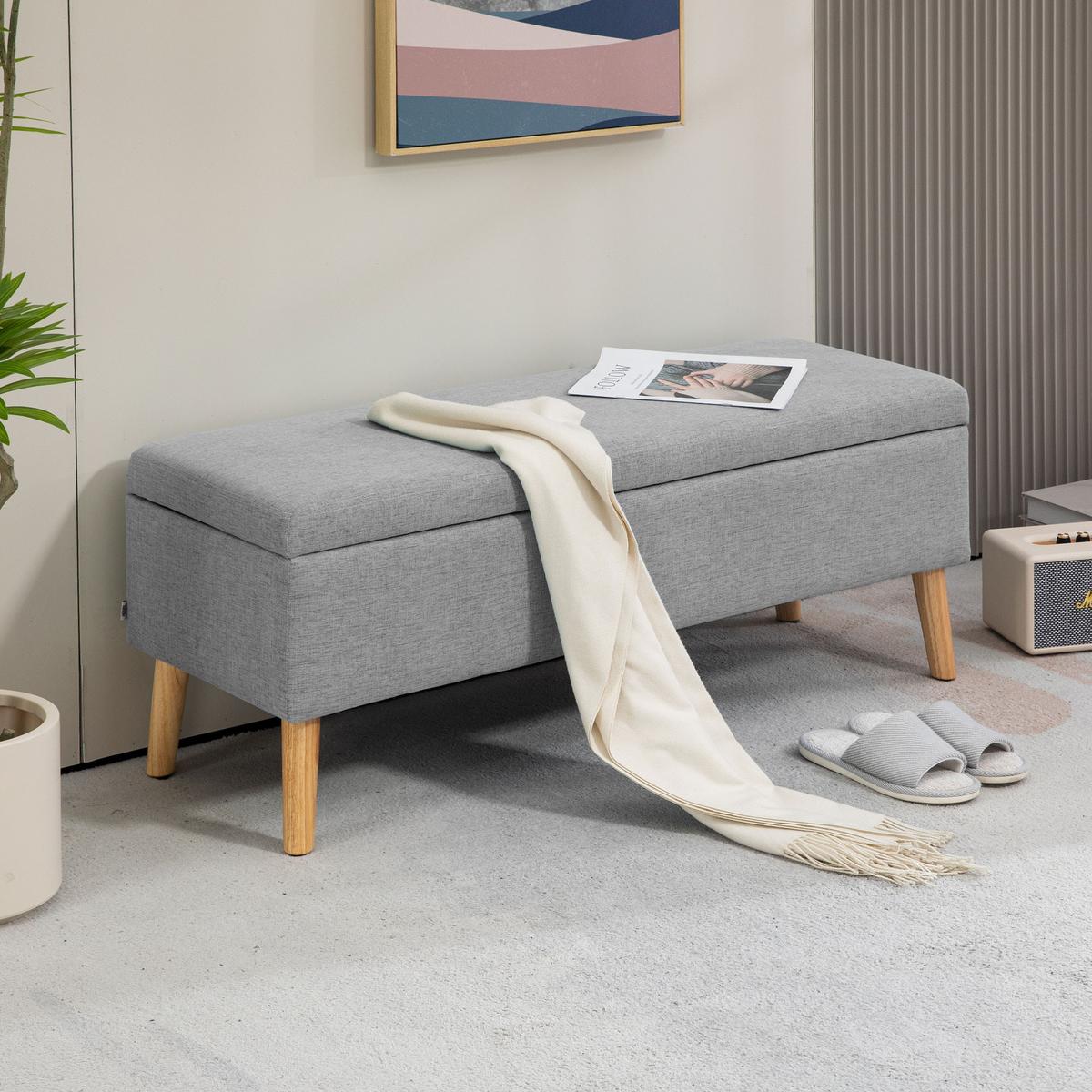 TRUHENBANK scandinavia Polyester Holz Grau - Grau, Kunststoff (39/45/110cm) - HOMCOM
