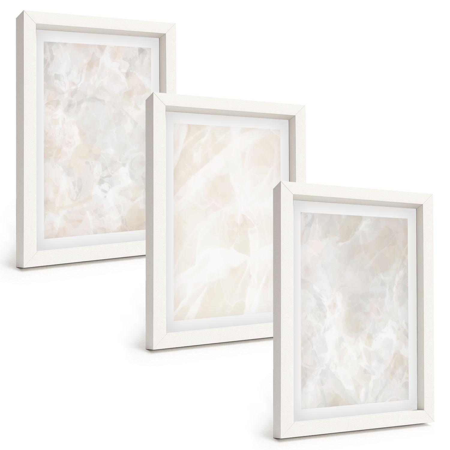 BILDER SET 3er Set - 20x30 cm Weißer Rahmen - Pastellfarbene Marmorstrukturen - Weiß, Kunststoff (20/30cm) - TULUP