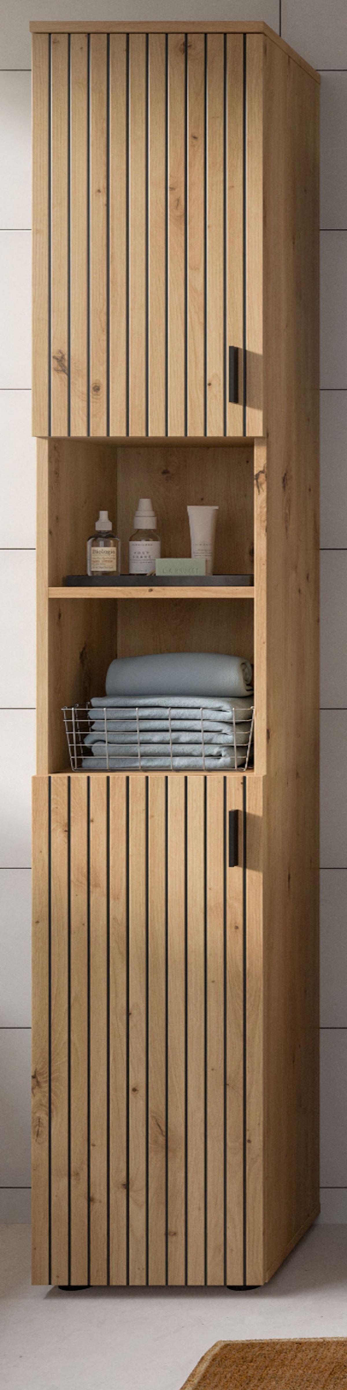 HOCHSCHRANK Eiche Artisan 30 x 192 cm, Badschrank mit 6 Fächern - Schwarz/Eiche Artisan, Holzwerkstoff/Kunststoff (30/192/30cm) - Inn.Furn