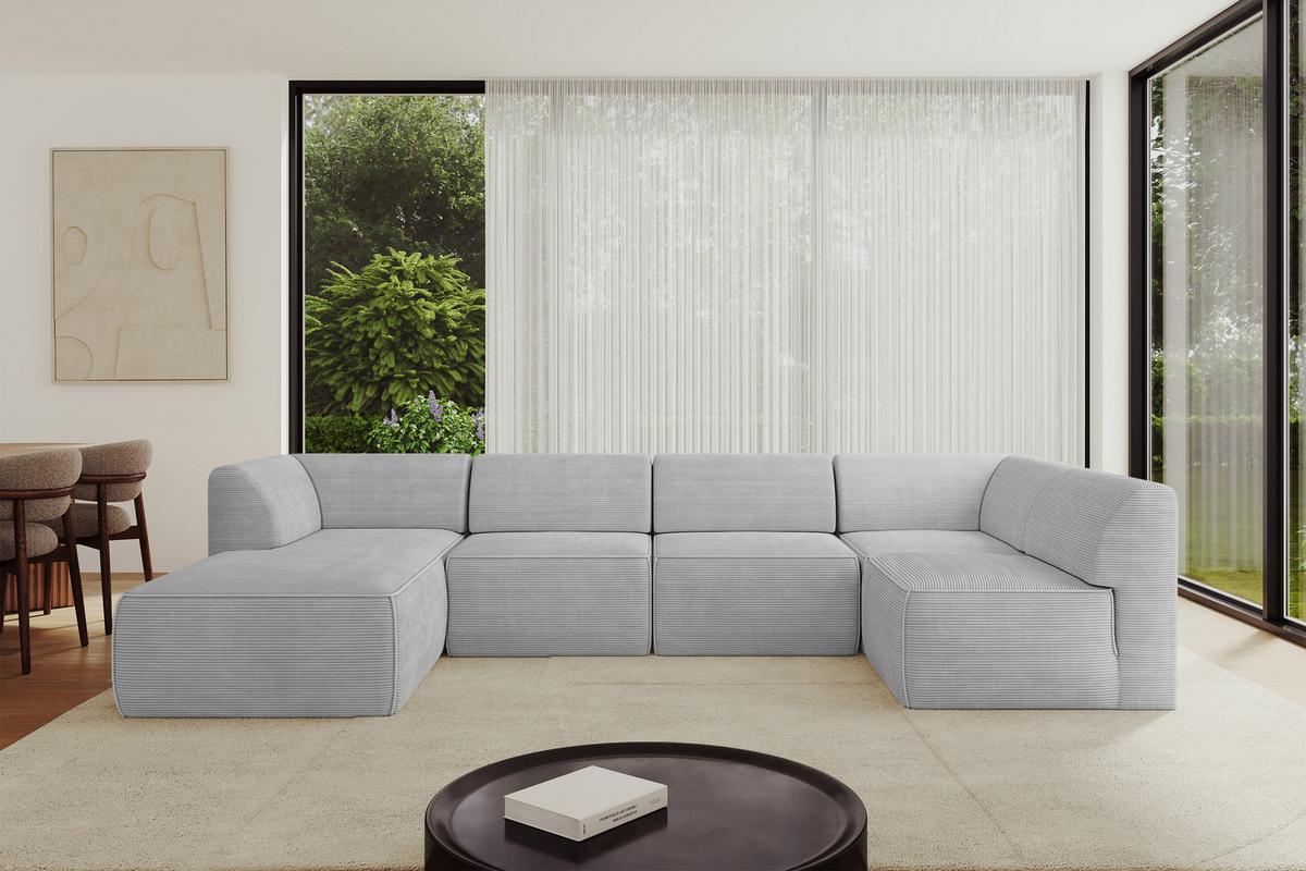 WOHNLANDSCHAFT Ottomane Links MOVO-L 345x180x78 cm Grau Cord - Grau, Holzwerkstoff/Kunststoff (345/78/180cm) - ALTDECOR