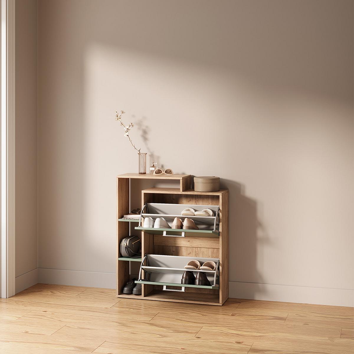 SCHUHKIPPER Ortello Goldkraft Eiche/Grün 80 x 90 cm - Honigeiche/Grün, Holzwerkstoff (80/90/24.2cm) - Livinity®