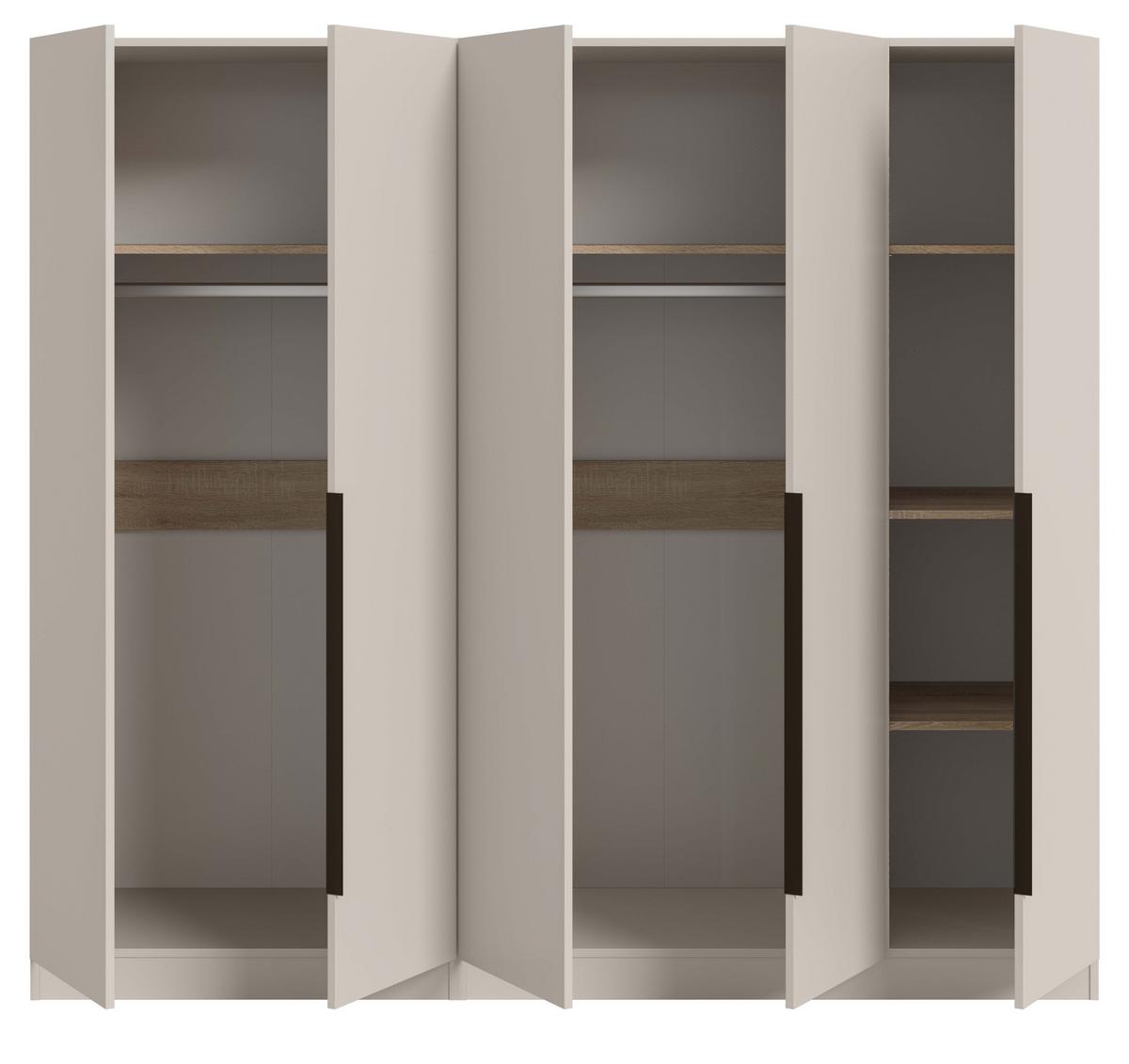 KLEIDERSCHRANK kaschmir 200 x 181 cm, Drehtürenschrank 5-türig mit Einlegeböden - Kaschmir/Schwarz, Holzwerkstoff/Kunststoff (200/181/52cm) - Inn.Furn