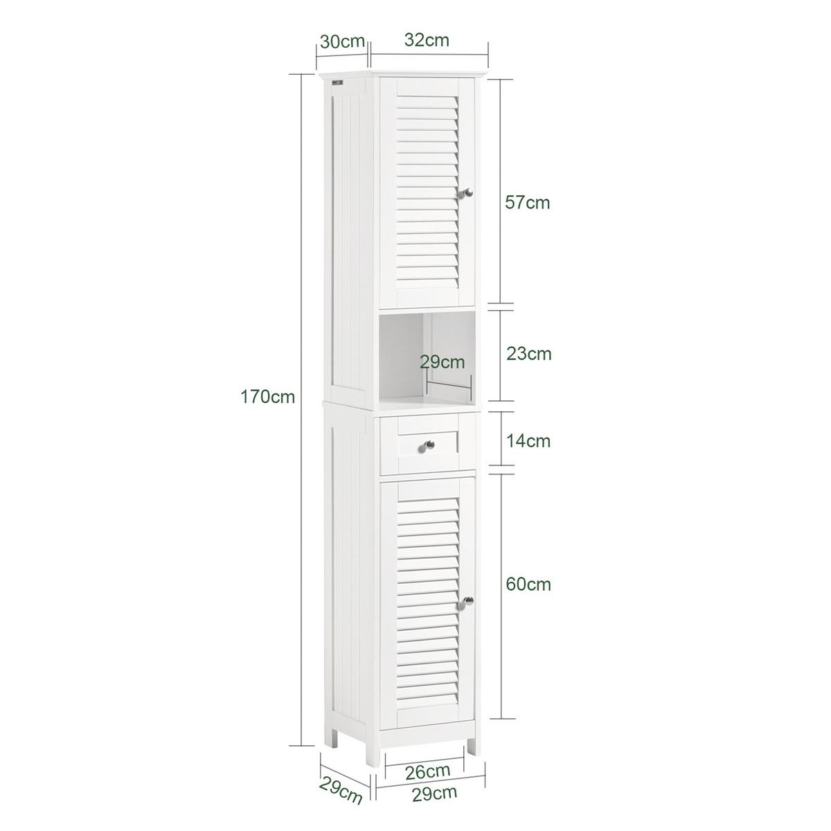 HOCHSCHRANK mit Schubladen 32x170x30cm Weiß - Weiß, Holzwerkstoff (32/170/30cm) - SoBuy