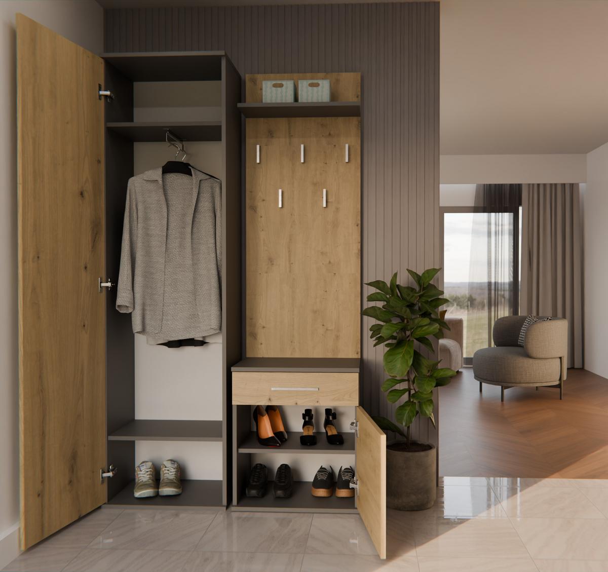 GARDEROBE modern mit Spiegel Schrank Duo Anthrazit, Artisan 100/180/35 - Anthrazit, Holzwerkstoff (100/180/35cm) - RAUMHIRSCH FURNITURE