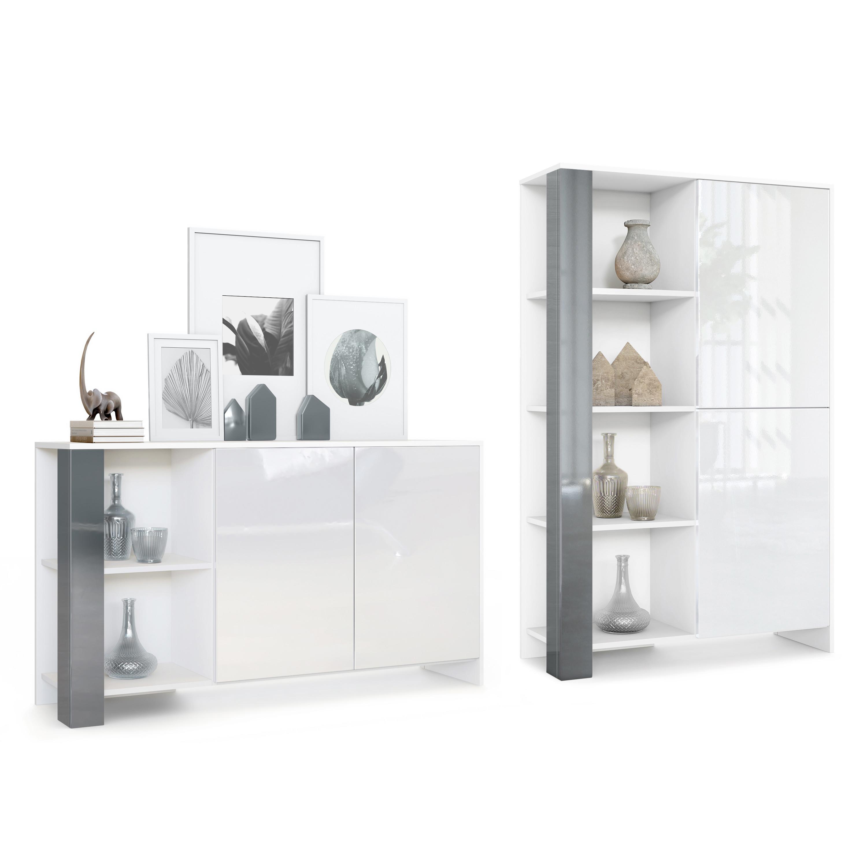 WOHNZIMMERSET Venedig Grau Hochglanz - Grau, Holzwerkstoff (248/151.5/36cm) - Vladon
