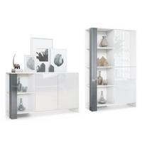 WOHNZIMMERSET Venedig Grau Hochglanz - Grau, Holzwerkstoff (248/151.5/36cm) - Vladon