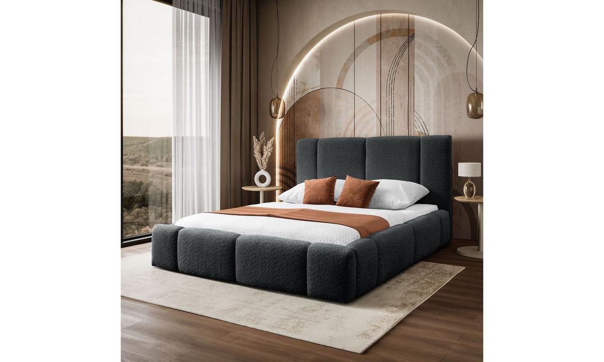 POLSTERBETT ELENA 160x200 cm Schwarz (Anthology 19), 34 Holzlatten, Kopfteil 108 cm - Schwarz, Textil (160/200cm) - Lookway