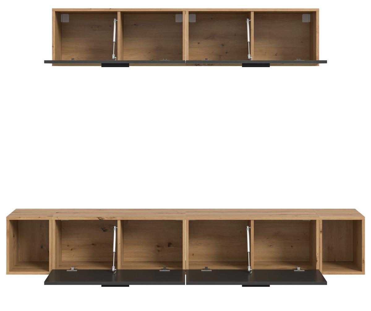 WOHNWAND grau, Eiche Artisan 202 cm, Schrankwand mit Soft-Close - Schwarz/Eiche Artisan, Holzwerkstoff/Kunststoff (202/184/34cm) - Inn.Furn