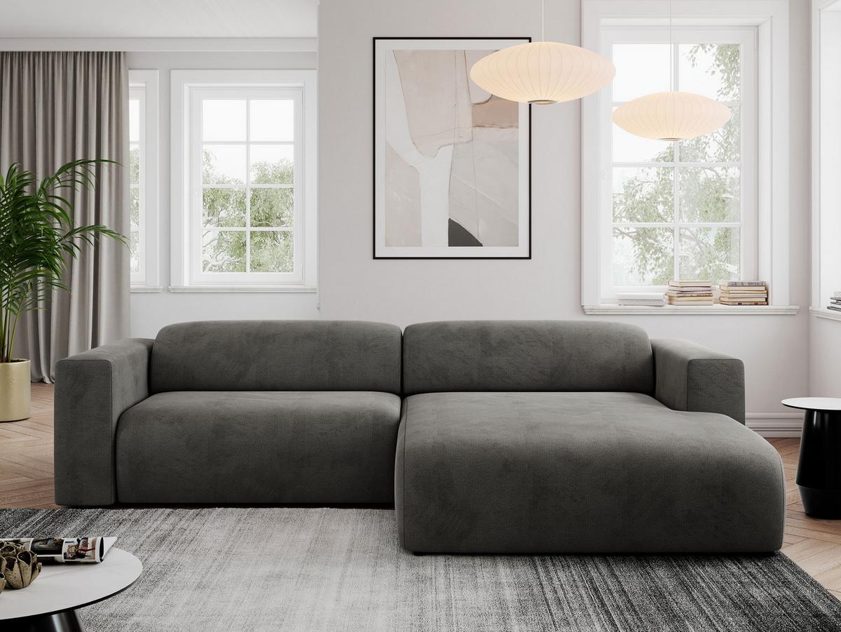 OFERTA WYCOFANA ECKSOFA PASADENA Dunkelgrau Velvet Rechts Seite - Dunkelgrau/Schwarz, Kunststoff/Textil (288/180cm) - MKS