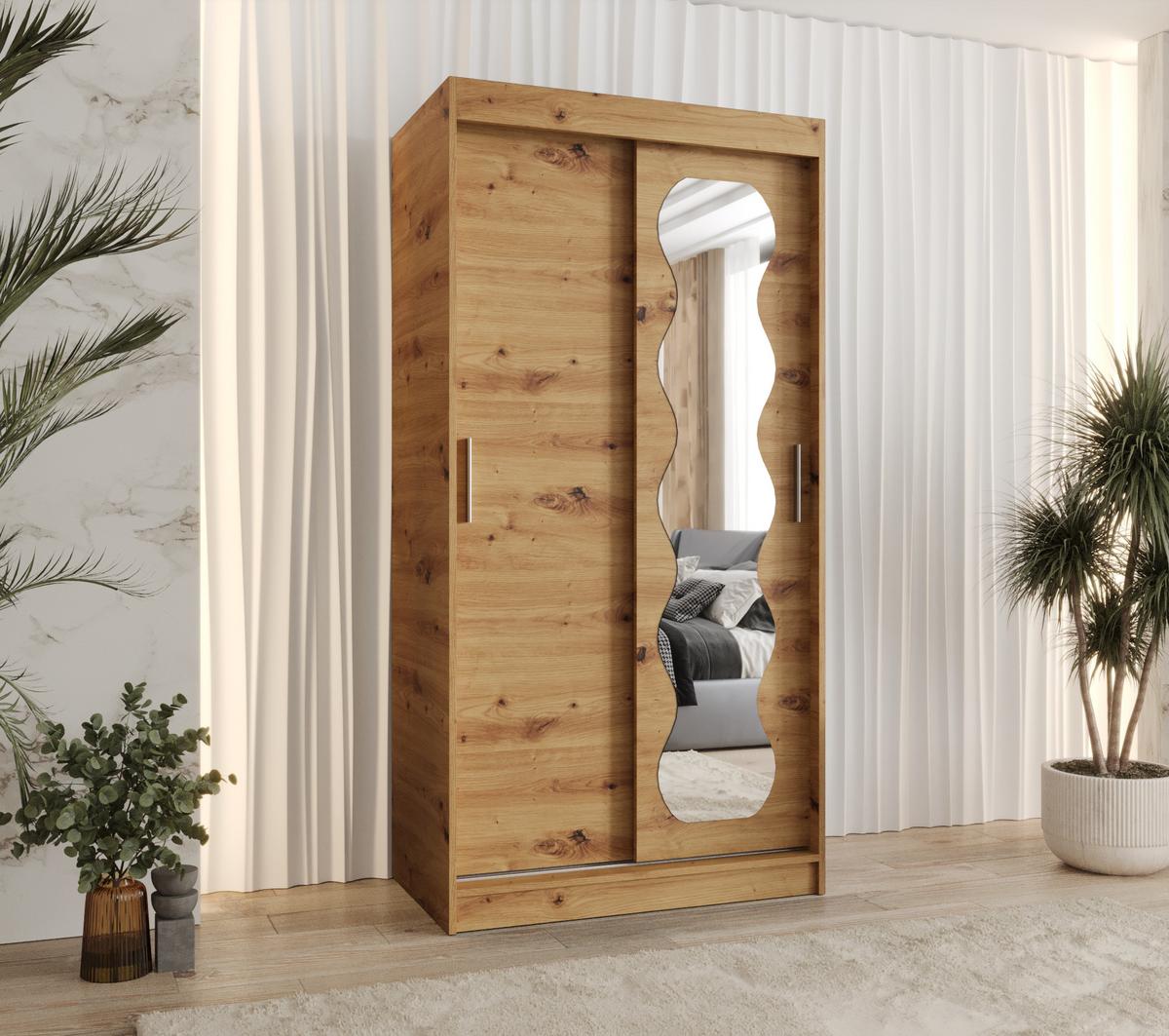 SCHIEBETÜRENSCHRANK mit Spiegel SPOTI 200/100/62 2-türig - Silberfarben/Eiche Artisan, Holz (100/200/62cm) - MÖBEL KRYSPOL