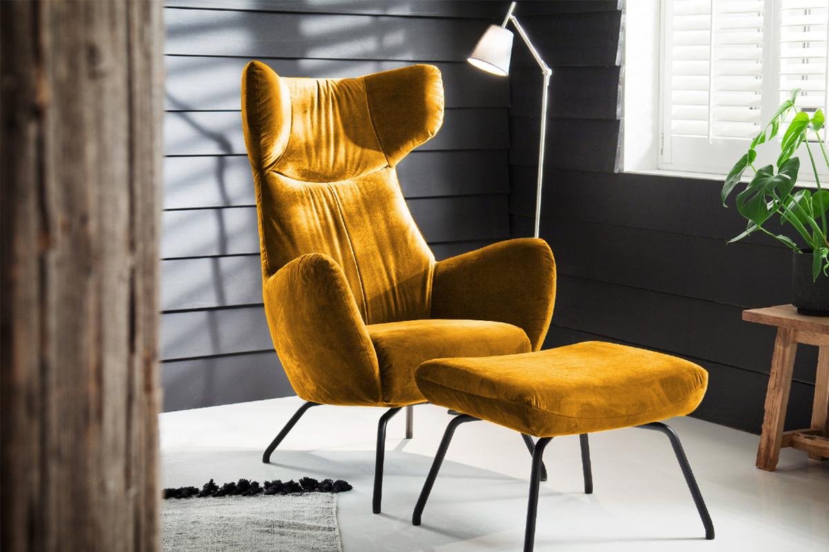 HOCKER LOTTE Gelb Velvet - Currygelb, Textil/Metall (57/44/52cm) - KAWOLA