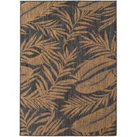 TEPPICH Flachgewebe, Outdoor, Fußbodenheizung-geeignet, mit Blattmotiv, VIGOLENO in Schwarz-Beige, 240 x 340 cm - Schwarz, Textil (240/340cm) - KADIMA DESIGN