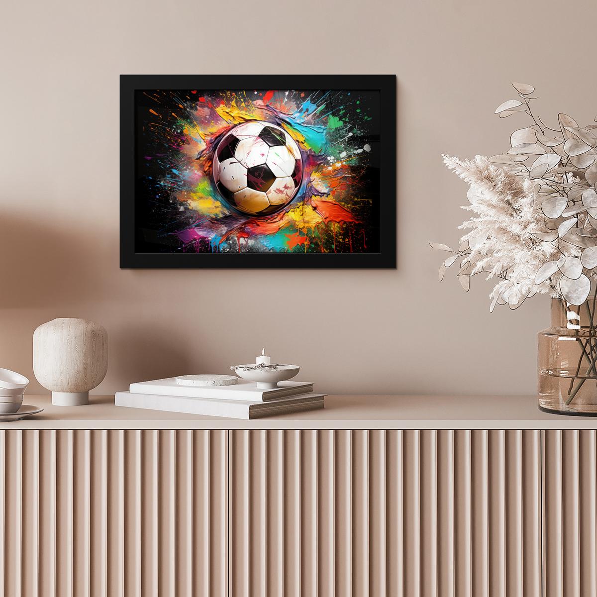 POSTER MIT RAHMENGERAHMTES BILD Fußball - Farbe - Farben - Schwarz - Weiß 30x20 cm - Weiß, Papier (30/20cm) - MuchoWow