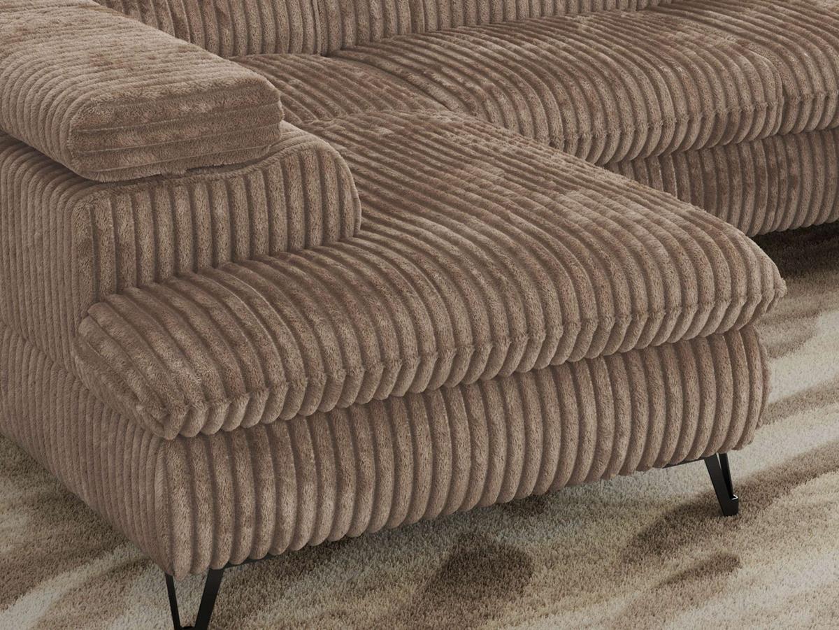 WOHNLANDSCHAFT PABLO U Cord Braun mit Topper Visco - Schwarz/Braun, Textil/Metall (346/76/208cm) - MKS
