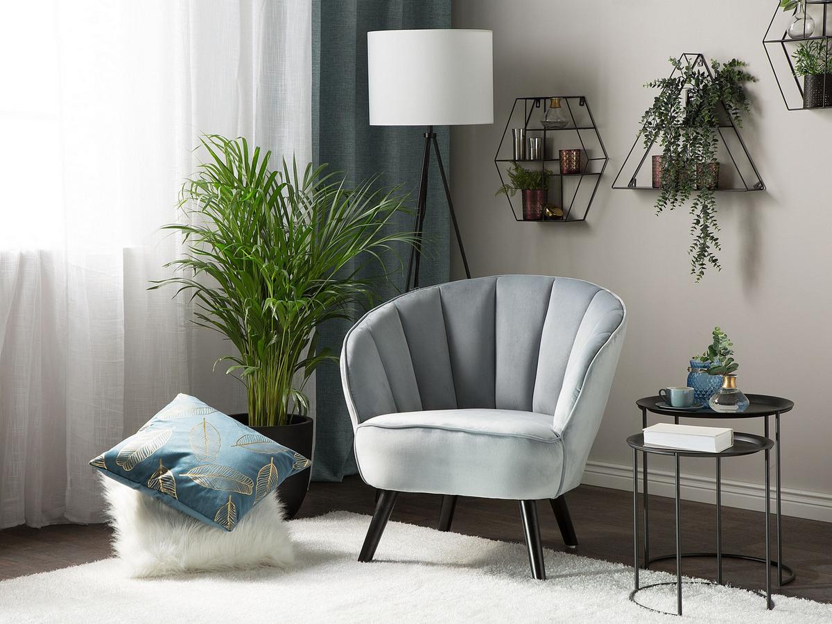 SESSEL Samtstoff Grau Dala - Grau, Holz/Textil (52/76/77cm) - Beliani