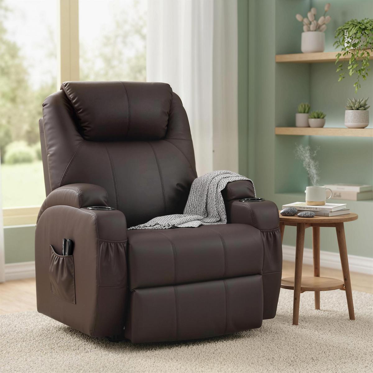 RELAXSESSEL Kunstleder Metall Bräune - Schwarz/Braun, Textil/Metall (83/107/95cm) - HOMCOM