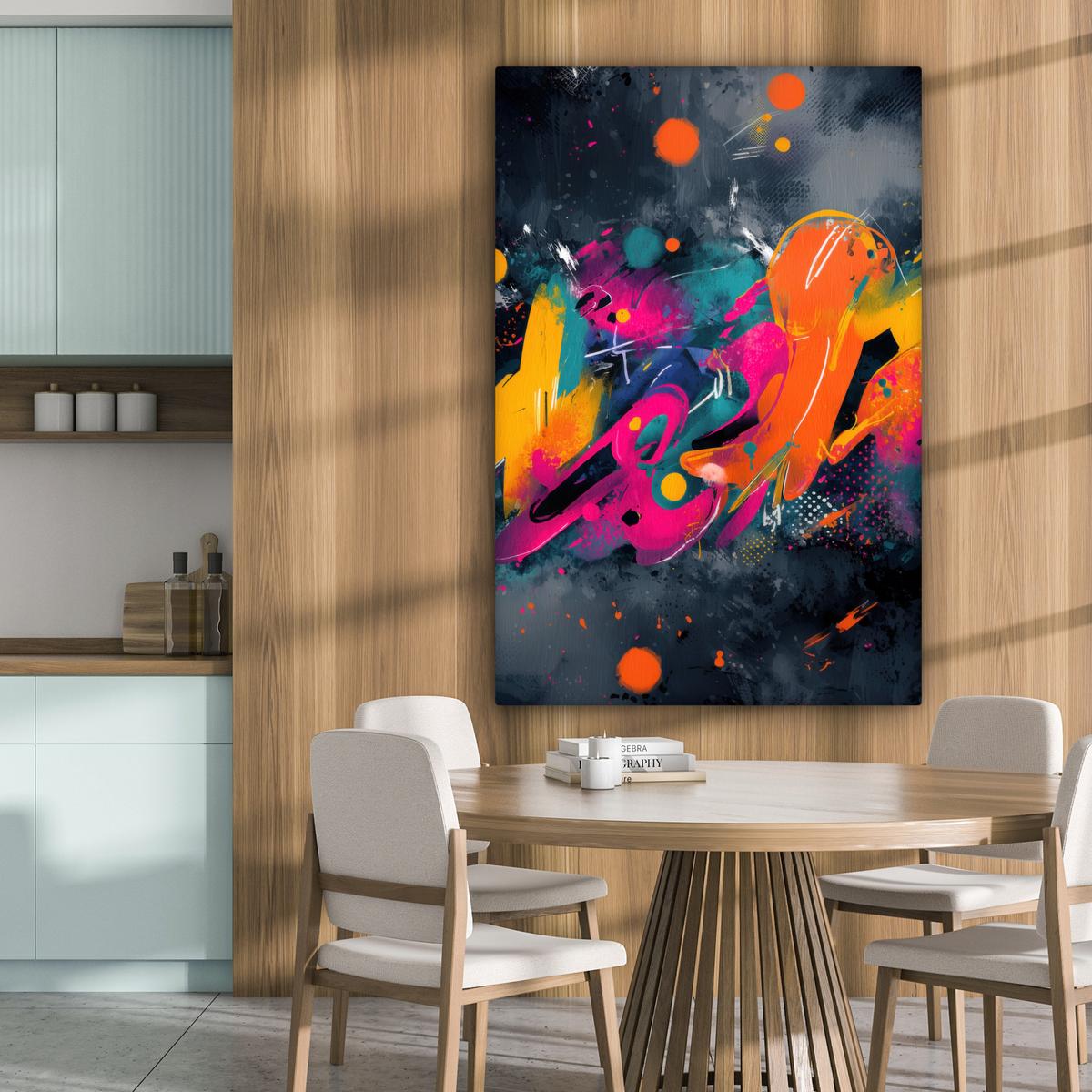 LEINWANDBILD Abstrakt - Graffiti - Farbenfroh - Farbspritzer Deko Groß 90x140 cm - Multicolor, Textil (90/140cm) - MuchoWow