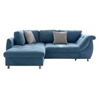 ECKSOFA mit Schlaffunktion, Bettkasten, Wellenunterfederung, Ottomane links B250/T190/H84 cm, Liegefl. 179x190 cm, Mikrofaser Blau / 17102 - Blau/Chromfarben, Textil/Metall (250/190cm) - luma-home