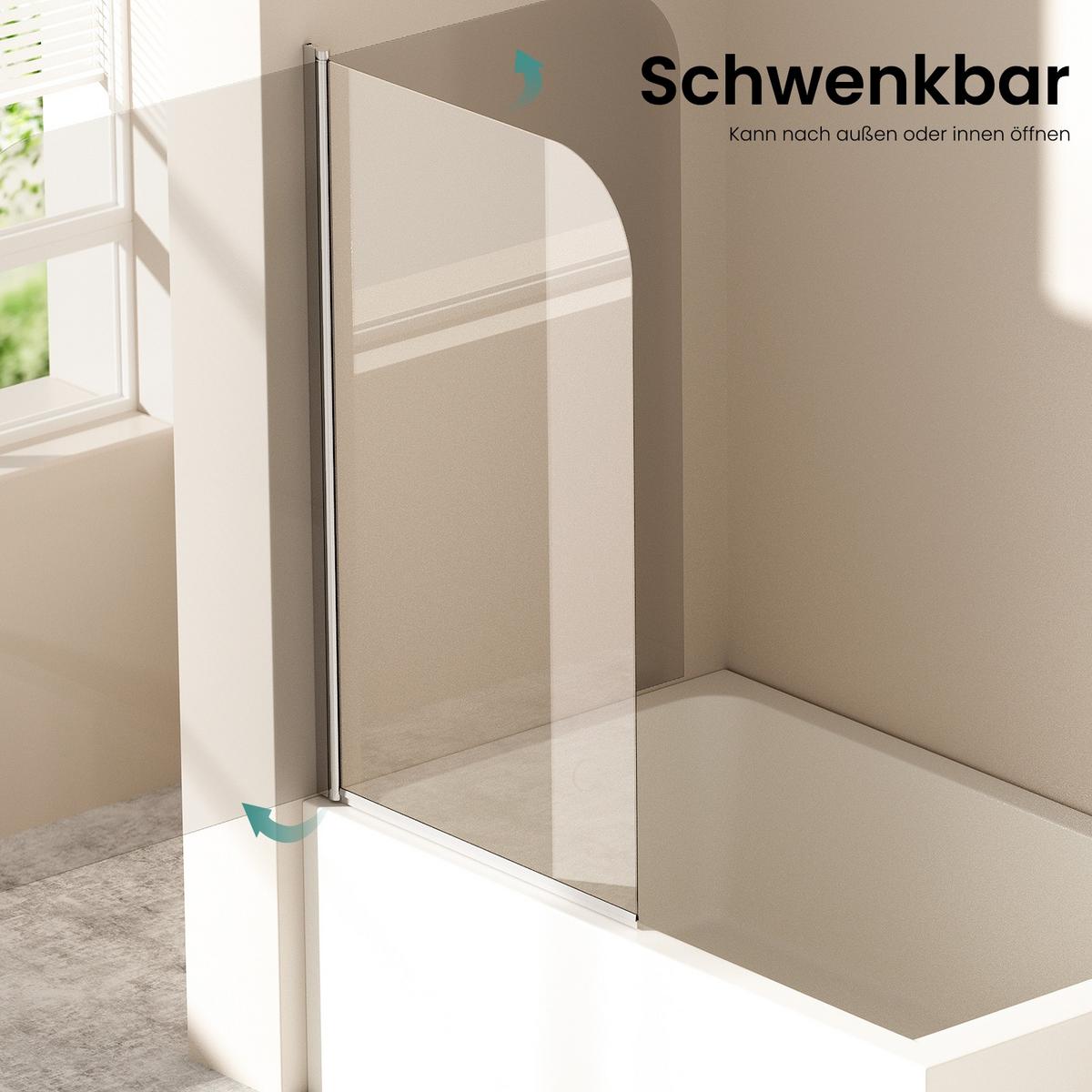 DUSCHWAND für Badewannen mit Schwenkfunktion Leicht zu Reinigen 80/140 cm - Transparent, Glas (80/140cm) - EMKE