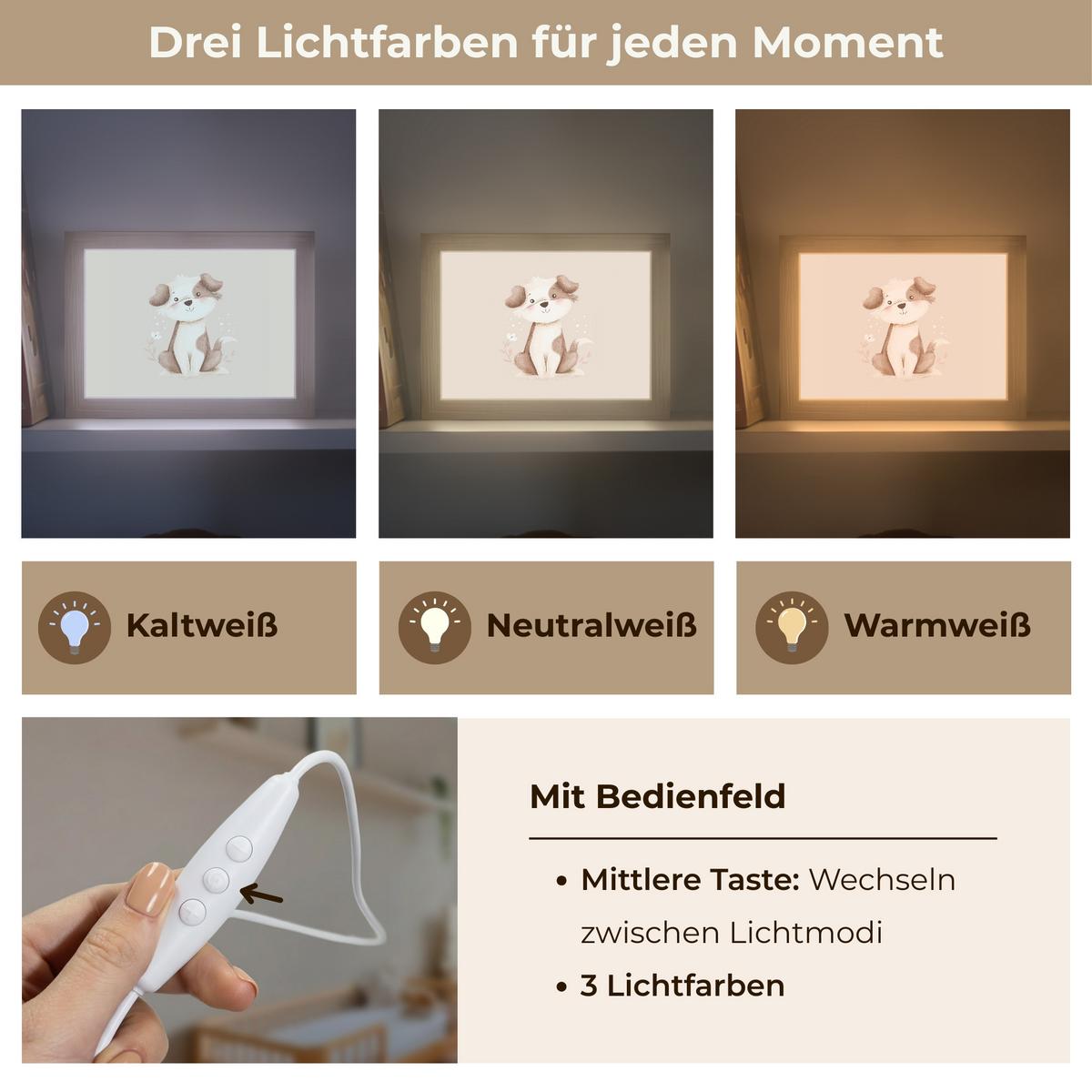 NACHTTISCHLAMPE Hund - Gefleckt - Braun 20x15 cm - Beige, Holzwerkstoff (8/20/15cm) - OnlyWow
