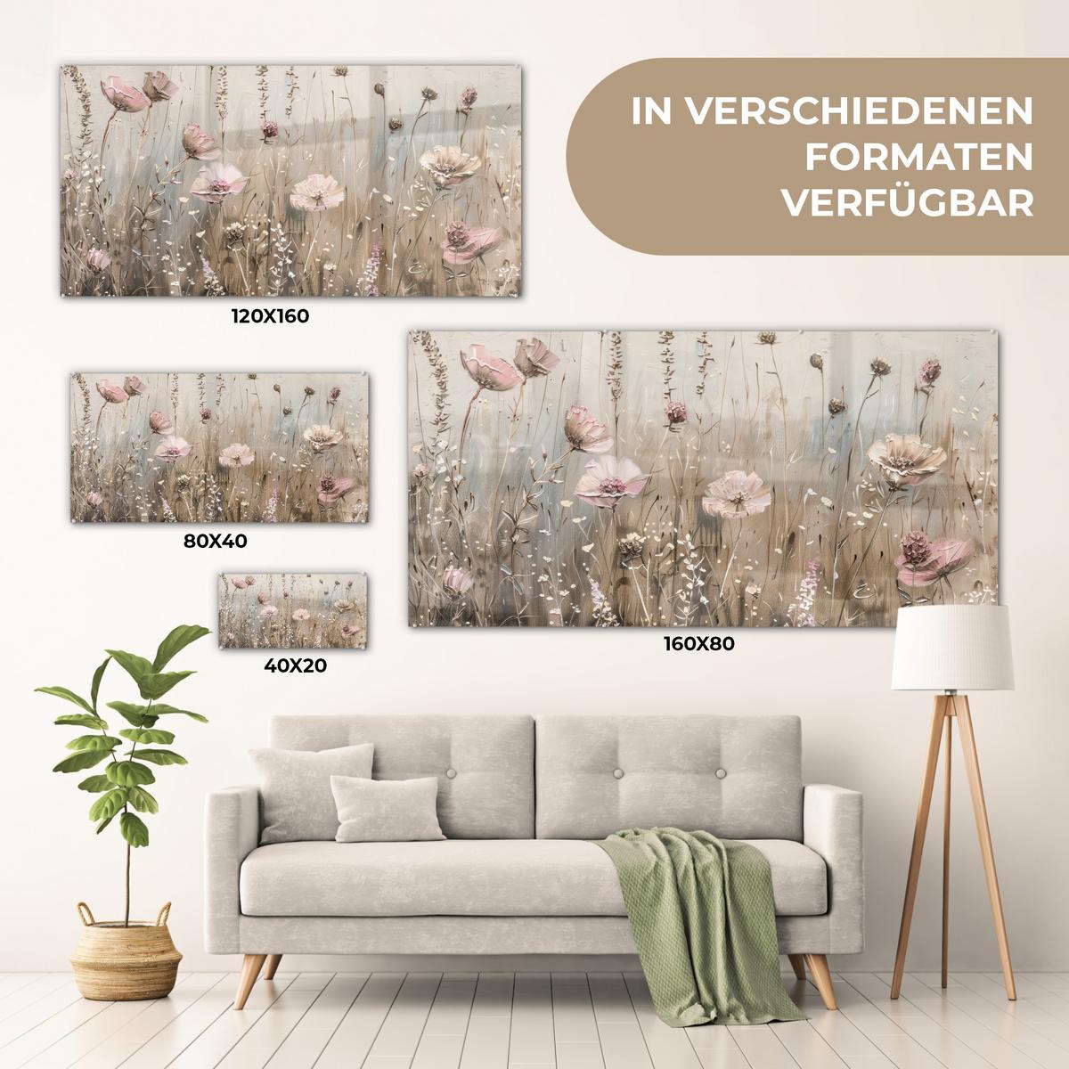 ACRYLGLASBILD Blumen - Rosa - Modern - Beige 120x60 cm - Beige, Glas (120/60cm) - MuchoWow