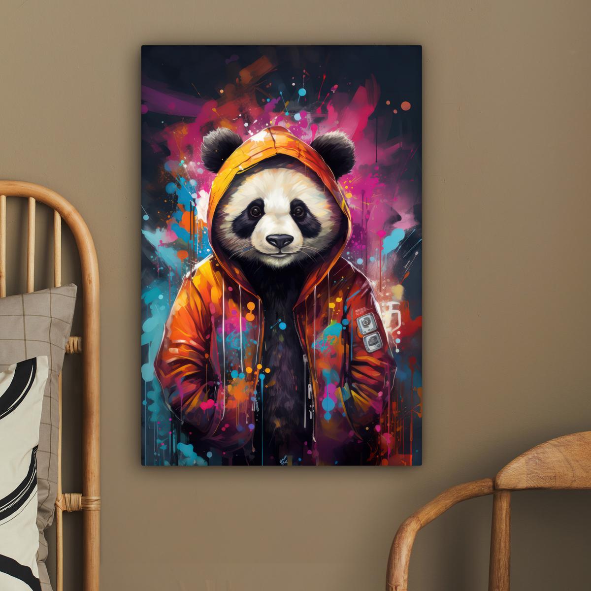 LEINWANDBILD Panda - Jacke - Graffiti - Orange Wanddeko 40x60 cm - Orange, Textil (40/60cm) - MuchoWow