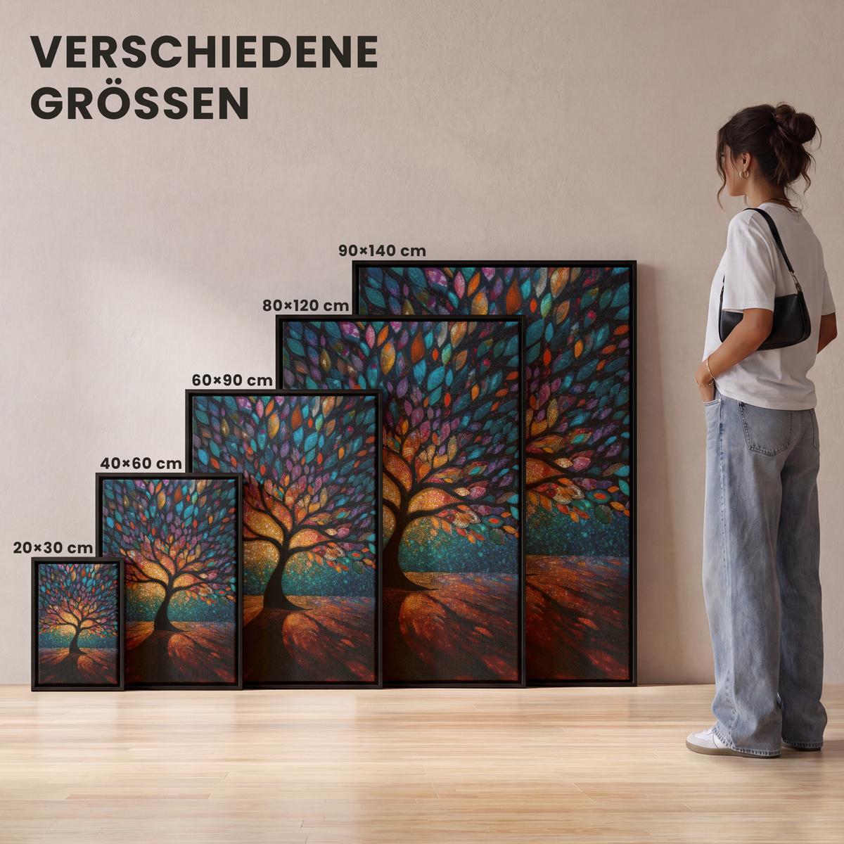 LEINWAND Bilder mit Rahmen - Mosaik - Bunt - Baum - Äste - 100x150 - Multicolor, Textil (100/150cm) - MuchoWow
