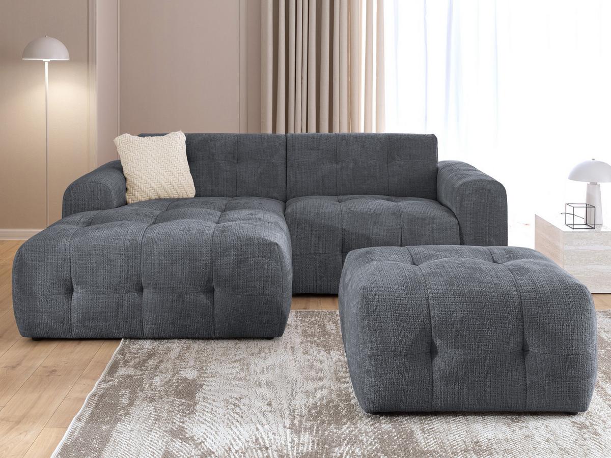 POLSTERHOCKER mit raffinierten Steppungen, zu passendem Sofa, Wellenunterfederung, Chenille-Bezug Grau / 21058 - Schwarz/Grau, Kunststoff/Textil (87/46/68cm) - luma-home