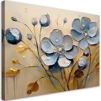 WANDBILD blumen blätter grau gemalte - Blau, Textil (60/40cm) - Feeby